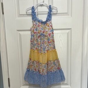 Jona Michelle Blue and Yellow Ruffled Tiered Sundress